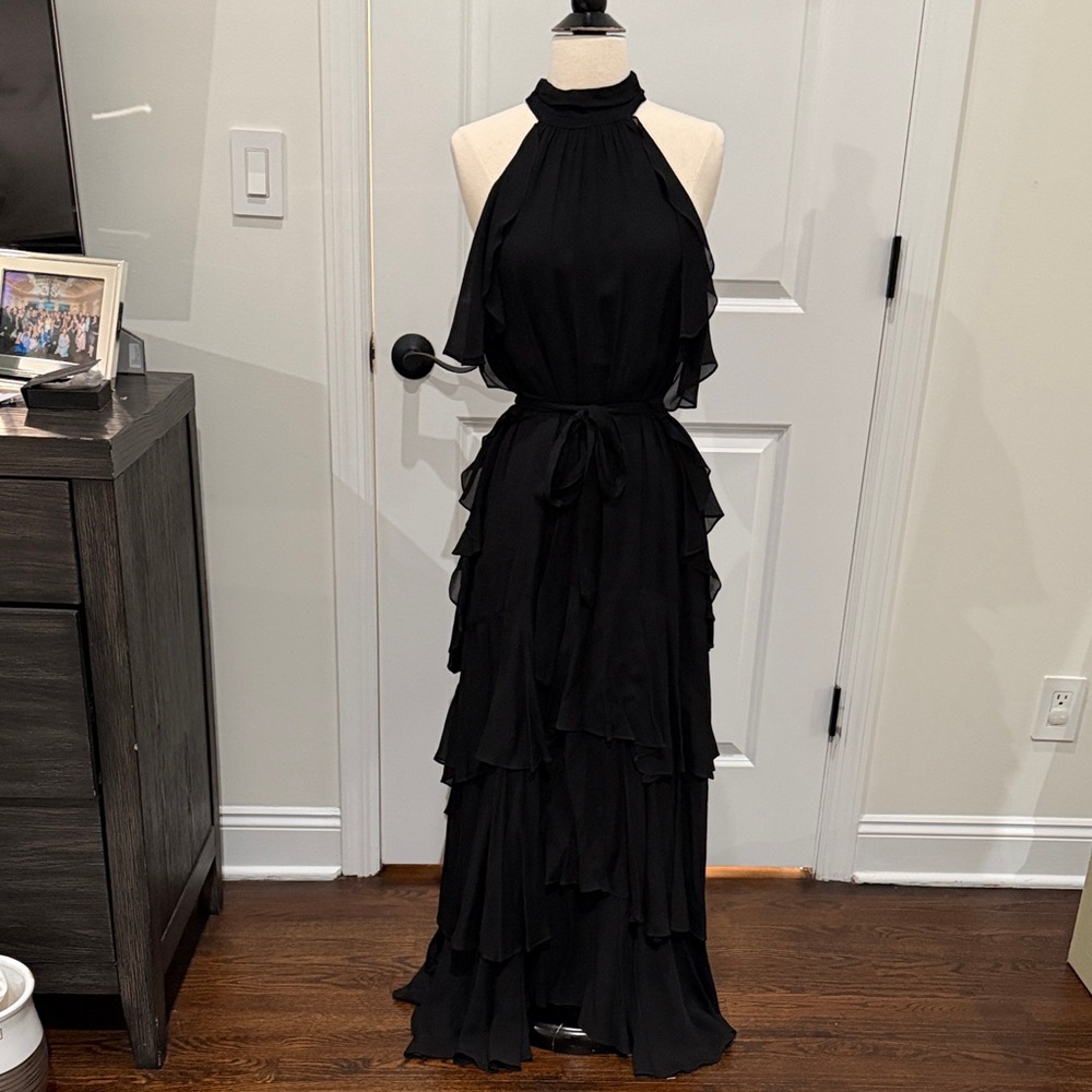 Misa Los Angeles Black Ruffle Maxi Dress